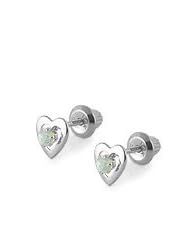 14K White Gold March Birthstone Aquamarine Heart Earrings For Girls