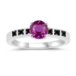 0.08 Cts Black Diamond & 1.29 Cts Pink Sapphire Engagement Ring in 14K White Gold
