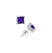 Silver Amethyst Color Crystal Princess Cut Stud Earrings - 3 mm
