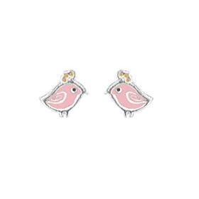 Boma Children's Sterling Silver & Pink Enamel Bird Post Earrings