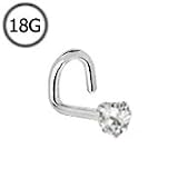 316L Surgical Steel Nose Screw Ring 3mm Heart CZ 18G FREE Nose Ring Backing