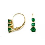 14K Gold Three Stone Emerald Lever Back Earrings