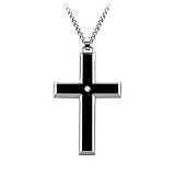 Men's Stainless Steel Cross Pendant with Diamond Accent