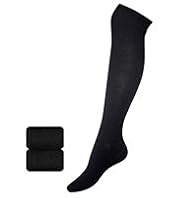 2 Pairs of Cotton Rich Plain Knee High Socks