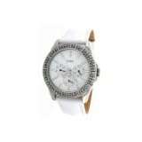 Women White Watch, GUESS Womens White Leather Strap Watch