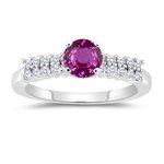 0.30 Cts Diamond & 1.29 Cts Pink Sapphire Engagement Ring in 14K White Gold