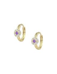 14K Yellow Gold Flower June Birthstone Huggie Hoop Baby Earrings