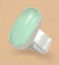Sterling Silver Ring, 10x20mm Oval Sea-Green Chalcedony, 7/8 inch wide
