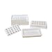 Separate capsules. Push longer halves, open end up, into the capsule machine base, and shorter halves into the cover. Fill capsules. Place cover in base, press down evenly until bottomed out. Depress top cover evenly to eject filled capsules.