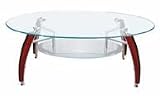 2 TIER OVAL GLASS COFFEE TABLE W/CURVED BEECH LEGS
