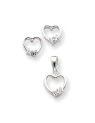 Sterling Silver Heart with CZ Earring & Pendant Set