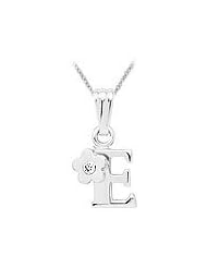 Sterling Silver Diamond Initial E Pendant Girls Necklace (14-16 in)