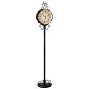 KasselTM Double Sided Wrought Iron Floor Clock with Quartz Movement