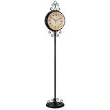 KasselA Double Sided Wrought Iron Floor Clock with Quartz Movement