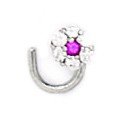 14k White Gold Red CZ Flower Body Piercing Jewelry Nose Screw - JewelryWeb