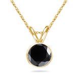 1.25 Cts Round Black Diamond Solitaire Pendant in 14K Yellow Gold