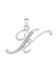 Letter "K" Initial Pendant Necklace with 10 Sparkling Genuine Diamonds, Sterling Silver - All Alphabets Available