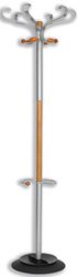 Alba Triomphe Floor Coat Stand, 6 Hooks, 6 Pegs, Metallic Silver and Light Wood PMTRIOM