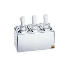 San Jamar P9713 Stainless Steel Condiment Pump Service Center with 3 Wells Black Jars, 14" Length x 7-7/8" Width x 12-1/2" Height