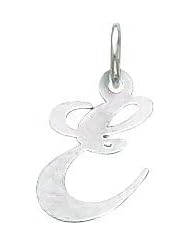 14K White Gold Small Fancy Script Initial E Charm