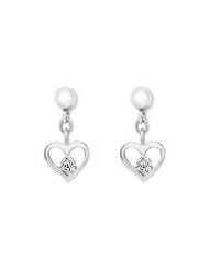 Sterling Silver Young Girls Diamond Dangling Open Heart Earrings