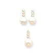 14k Cult. Pearl CZ Set - Pendant 18 Inch Chain Post Earrings