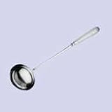 CHINESE LADLE, 8 OZ., 18-5/8 O. A., ROUND WOODEN HANDLE, 18-8 STAINLESS STEEL 18-8 S/S.