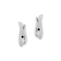 Contemporary Curved Black Diamond & Silver Earrings