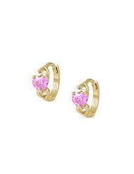 14K Gold Baby Heart October Birthstone Huggie Hoop Earrings For Girls