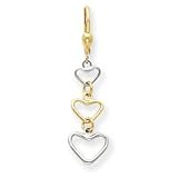 14k Two-Tone Heart Leverback Drop Earrings