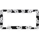 Tropical Flowers Hibiscus Black License Plate Frame (Made of Plastic)