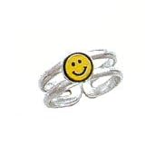 Toe Ring - Sterling Silver Yellow & Black Enameled Smiley Toe Ring