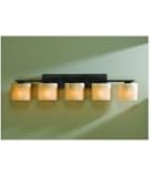 IMAGE OF Hubbardton Forge 20-7535F-03-G182 Simple Ellipse Energy Smart 5 Light Bath Vanity Light in Mahogany with Opal glass