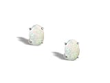14K White Gold Genuine Oval Opal Stud Earrings