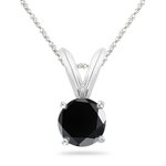 1.50 Cts AAA Round Black Diamond Solitaire Pendant in 14K White Gold