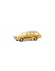 Toy: HO Scale 1966-1971 Opel Rekord C CarAVan Station Wagon - Assembled -- Weserhutte Kundendienst (yellow, German Lettering) - Brekina