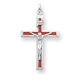 Sterling Silver Enameled Crucifix Pendant with 20 Inch Sterling Silver Chain