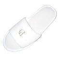 Plush Terry Cloth Spa Slippers WHITE / GOLD 1 Pair - Unisex Adult One Size