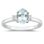 0.10 Cts Diamond & 5.35 Cts Sky Blue Topaz Classic Three Stone Ring in 14K White Gold