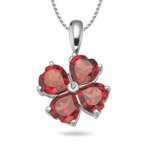 0.01 Ct Diamond & 3.82 Cts Garnet Flower Pendant in 14K White Gold