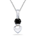 0.30 Cts AA Black Diamond Heart Pendant in Silver