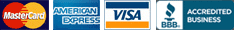 All major credit card accepts, BBB accredited business