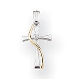 Fashion Cross in Two Tone 14kt. Gold with Diamond Accent
