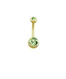 14 karat gold belly button ring with peridot CZ gems
