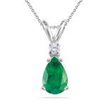 0.02 Cts Diamond & 0.56 Cts Emerald Pendant in 18K White Gold