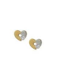 Childrens14K Gold Two-Tone Heart Screw Back Earrings With Cubic Zirconia