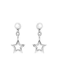 Sterling Silver Young Girls Diamond Dangling Star Earrings