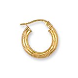 Image of Jewelco London 9ct Yellow gold 3mm hoop earrings with textured stripe design ( 0.9g )