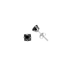 Sterling Silver Stud Earrings with Black CZ - Square Stamping - 4mm