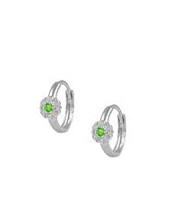 14K White Gold Flower August Birthstone Huggie Hoop Baby Earrings